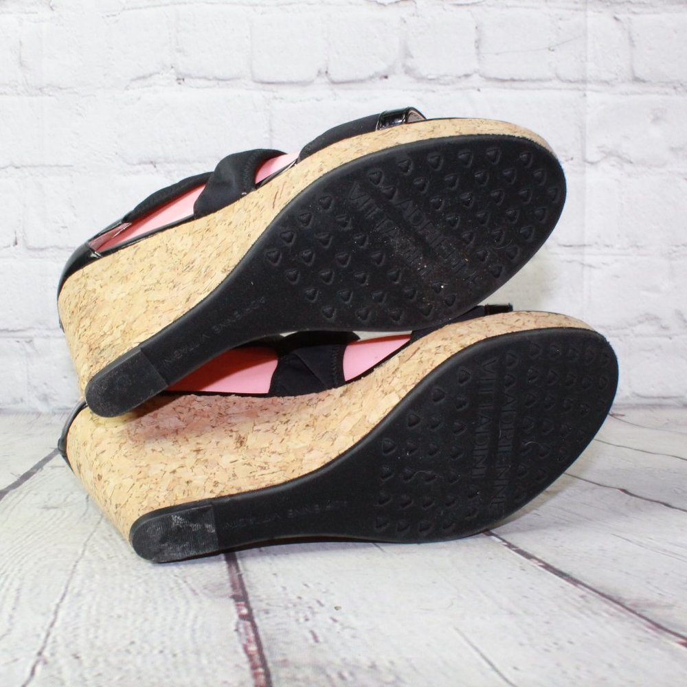 Adrienne Vittadini Chelle Black Back Zip Cork Wedge Heel Platform Sandals US 9 M - Picture 9 of 9